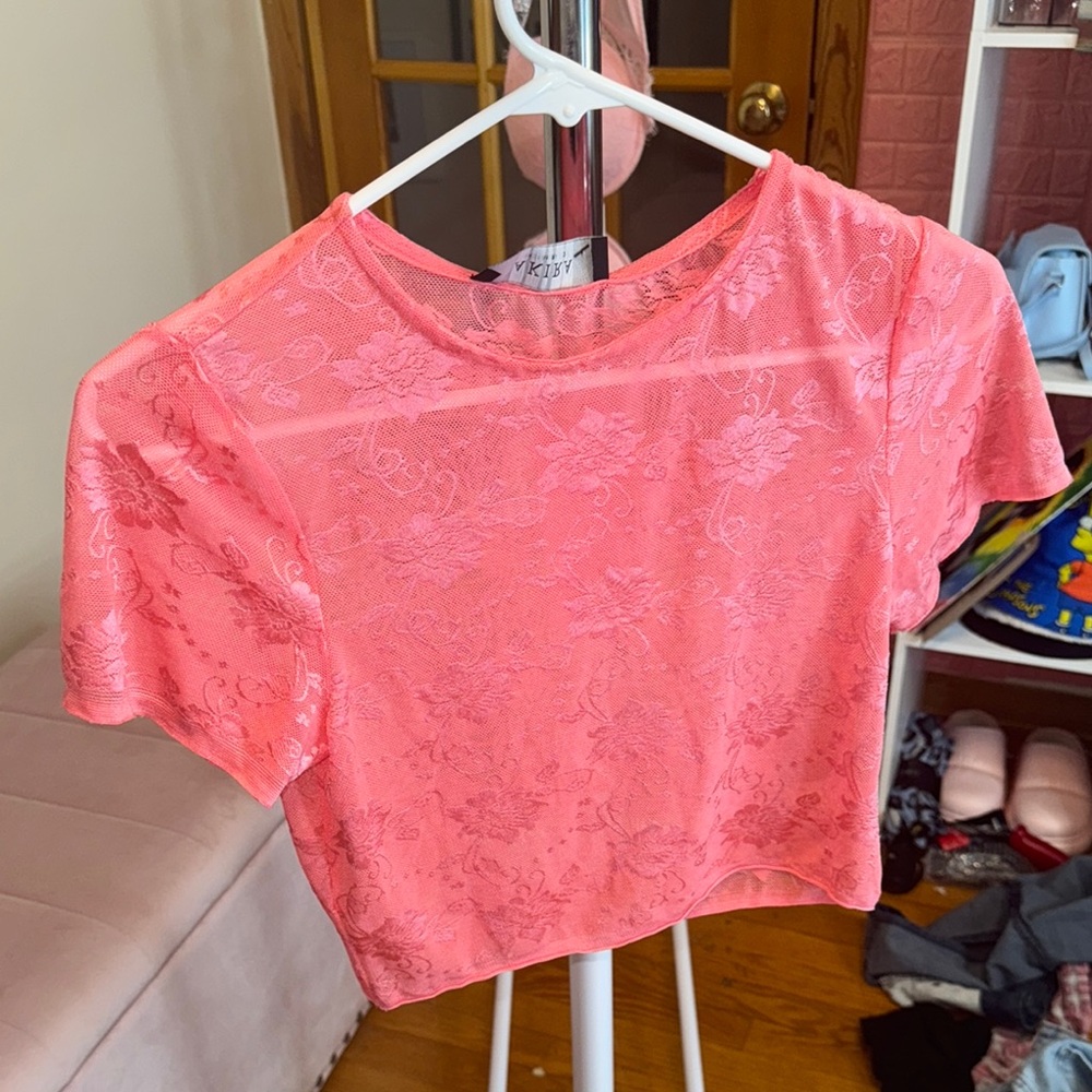 AKIRA Pink Boxy Crop T-Shirt see through